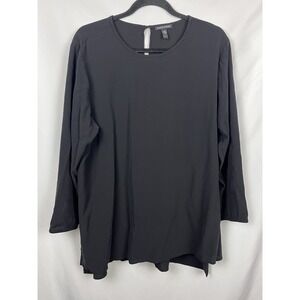 EILEEN FISHER XL Black 100% Silk Georgette Tunic Long Sleeve Blouse Lagenlook